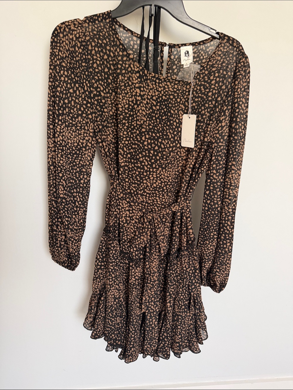 Flawless Brown Printed Long Sleeve Ruffle Dress- S